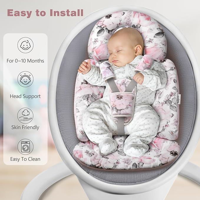 [Upgraded] Infant Car Seat Insert & Newborn Head Support, 3 Strap Covers + Reversible 2-in-1 Design – All Seasons Baby Car Seat Cushion for Stroller, Swing, Rocker, Bassinets