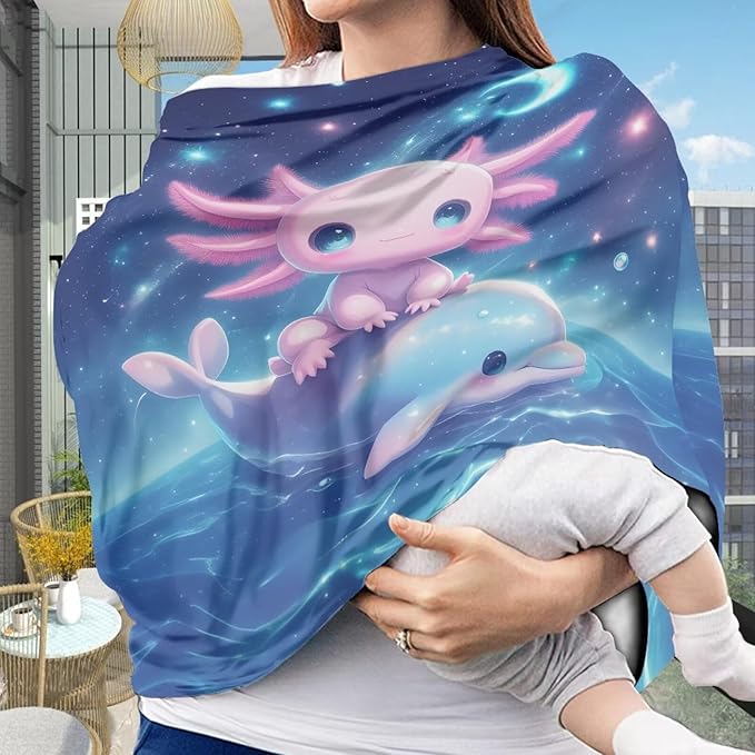 Binienty Axolotl Infants Carseat Canopies for Women, Dolphin Animal Print Nursing Breastfeeding Cover Stretchable for Stroller/Shopping Cart