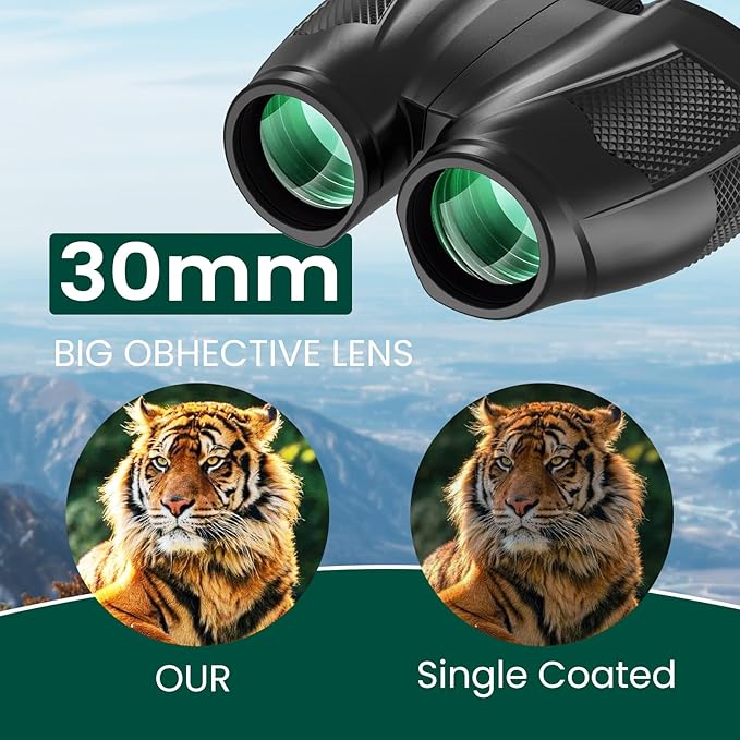 12x30 Compact Binoculars for Adults and Kids, High Power Lightweight Small Binoculars with Phone Adapter for Cruise Ship Hiking Bird Watching Sports Safari Viewing Football Sports Concert