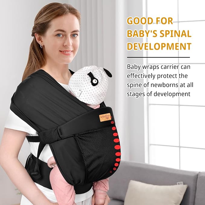 Baby Wraps Carrier Sling, Baby Carrier for Newborns and Toddlers,Skin-Friendly and Soft Front Baby Carrier Wrap Perfect Baby Gifts (Black, Mesh)