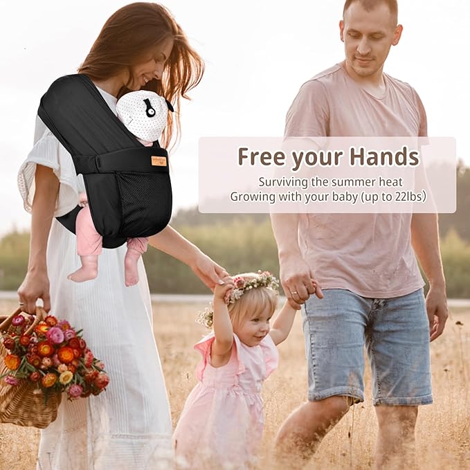 Baby Wraps Carrier Sling, Baby Carrier for Newborns and Toddlers,Skin-Friendly and Soft Front Baby Carrier Wrap Perfect Baby Gifts (Black, Mesh)