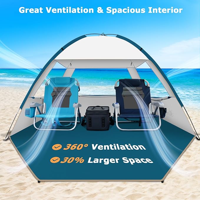 COMMOUDS Beach Tent Sun Shade for 3/4-5/6-7/8-10 Person, UPF 50+ Beach Sun Shelter Canopy Tent, Lightweight, Easy Set Up and Carry