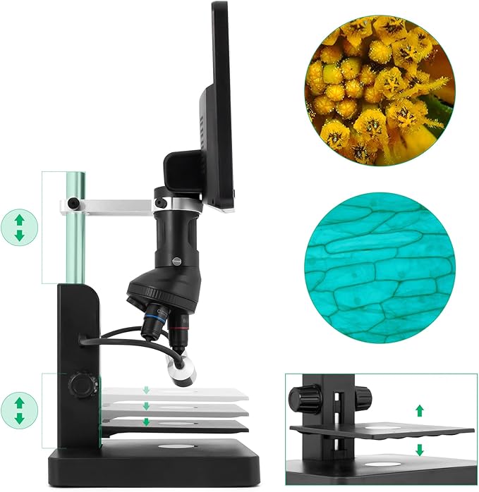 JL249PS 3 Lenses 10 Inch HDMI LCD Digital Microscope, UHD 4000× 24MP Biological Microscope with Prepared Slides, Coin Microscope for Full-Size Coins Error Coins, PC/TV Compatible, 32G Card