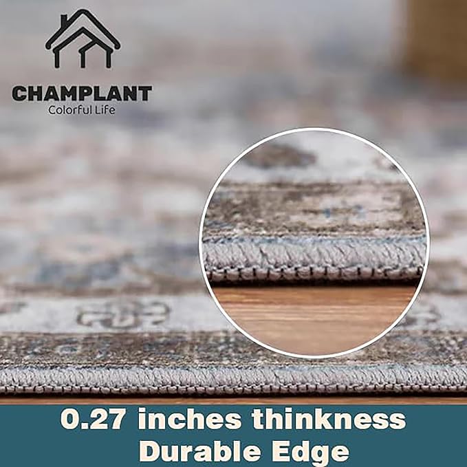 3'x5' Washable Thin Area Rug Black-Purple Khaki Vintage Traditional Floor Cover Foldable Indoor Distressed Non Slip Carpet for Bedroom Living Room Bathroom