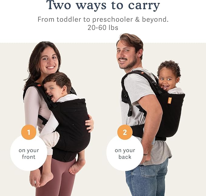 Beco Toddler Carrier with Extra Wide Seat, 100% Cotton - Backpack Style and Front-Carry, Lightweight & Breathable, Toddler Sling Carrier 20-60 lbs (Ecru)