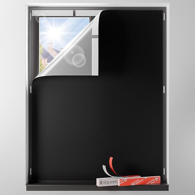 Sumobaby Blackout Curtains for Bedroom Portable 13"x40",No Drill Blackout Shades with Upgraded Hook&Loop Tapes,100% Black Out Window Cover,Thermal Insulated Blinds for Bedroom,Nursery(1 Panel,Black)