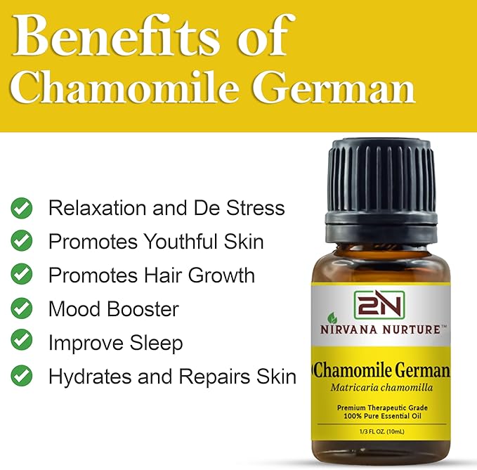 Chamomile German Essential Oil 100% Pure Premium Therapeutic Grade, Undiluted - Aromatherapy Diffuser for Calm and Relaxation, Skin Care, Hair Care