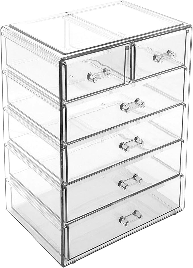 Sorbus Acrylic Makeup Organizer - Organization and Storage Case for Cosmetics Make Up & Jewelry - Big Clear Makeup Organizer for Vanity, Bathroom, College Dorm, Closet, Desk (4 Large, 2 Small Drawers)