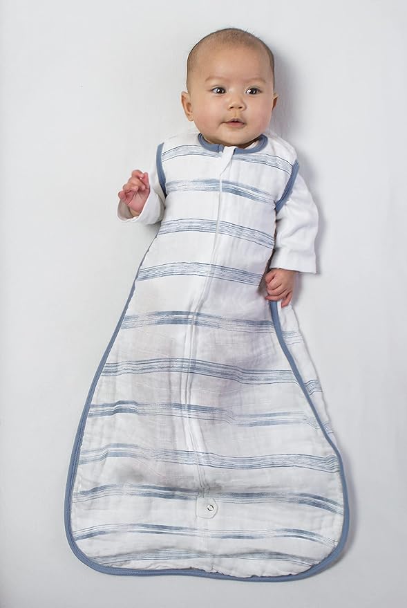 Amazing Baby Cotton Muslin Sleeping Sack, for Baby Boy or Girl, Wearable Blanket with 2-Way Zipper, Watercolor Stripes, Denim, Large (12-18 Month)