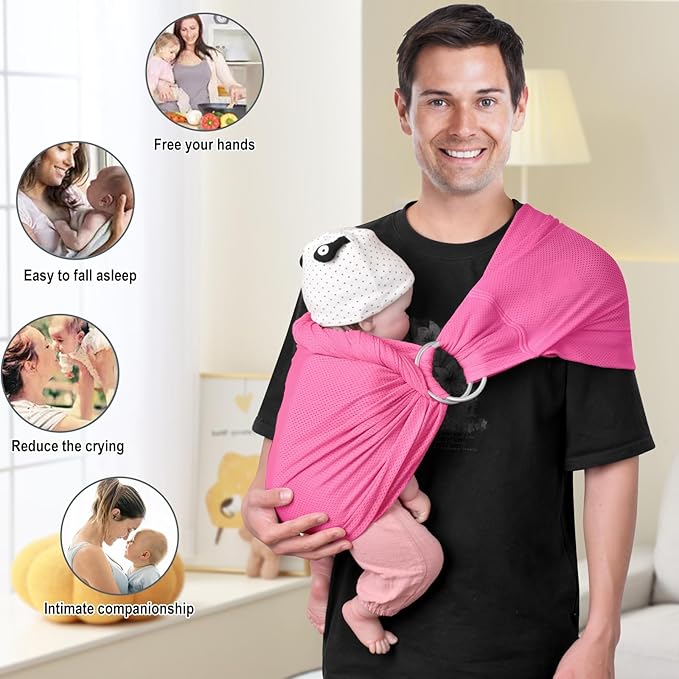 CUBY Water Baby Sling Carrier Lightweight Breathable Mesh Baby Wraps Carrier Adjustable Ring Sling Quick-Drying Baby Carriers Sling for Newborn Toddler Summer Swimming Pool Beach (Pink)