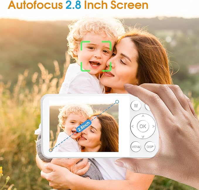 4K Digital Camera for Teens, FHD 64MP Digital Camera for Kids with 64GB SD Card, 18X Digital Zoom Cameras for Photography, Point and Shoot Video Camera for Kids, White
