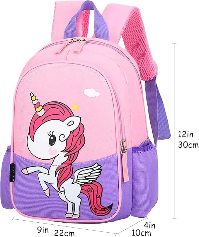 12 Inch Kids Small Toddler Preschool Travel Backpack Cute Cartoon Daypack (Unicorn Pink and Purple)