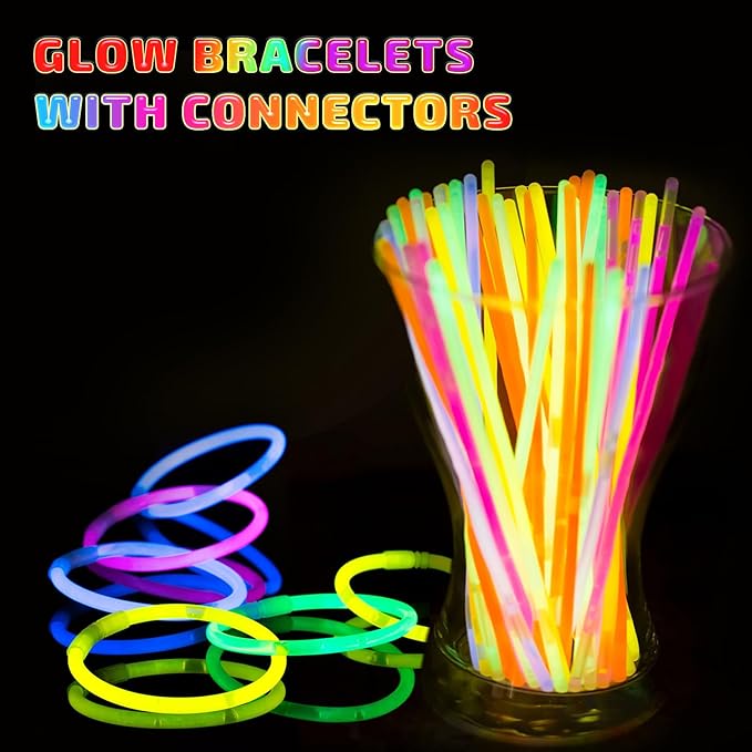 400 Pcs Glow Sticks Bulk Party Pack, 8'' Glow in the Dark Party Supplies, Glow in the Dark Light Up Sticks with Connectors, Party Favors for Birthday, Concert, Raves, Halloween, Christmas