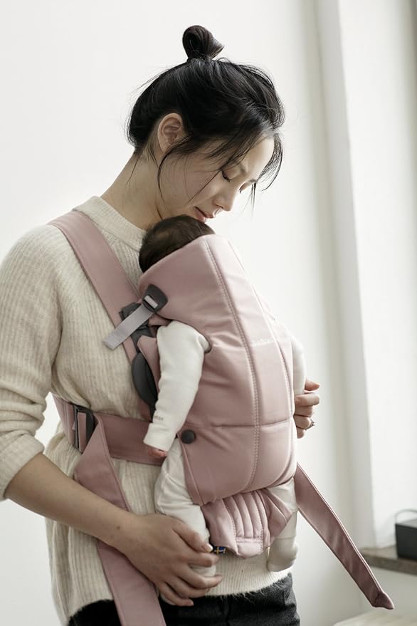 BabyBjörn Baby Carrier Mini, Cotton, Dusty Pink Newborn Carrier (7-25 lbs), Ergonomic, Easy-to-Use