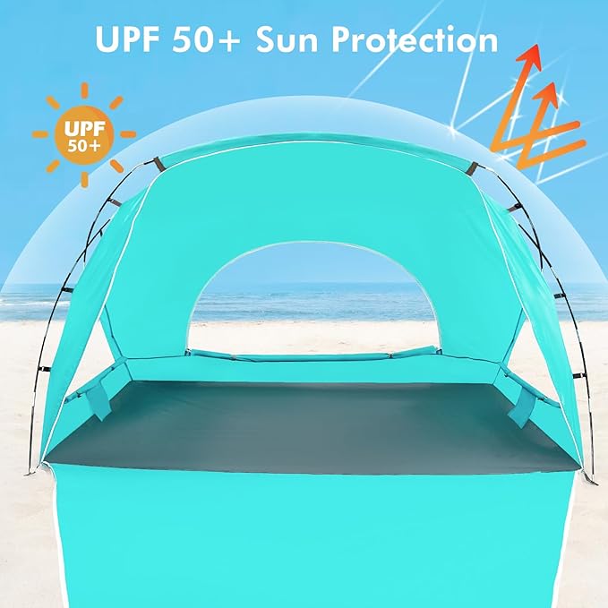 Beach Tent, Portable Sun Shelter for 2/3/4/6-8 Person with UPF 50+ UV Protection, Easy Setup Waterproof Beach Shade Canopy Cabana for Family Outdoor and Picnics, Fishing with Carrying Bag