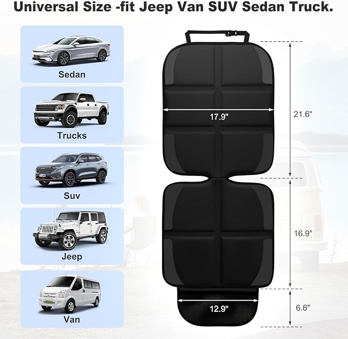 Car Seat Protector, 2 Pack Baby CarSeat Protector with Mesh Pockets & Non-Slip Backing 600D Durable Seat Cover Under Baby Child Car Seat, (Black, Standard)