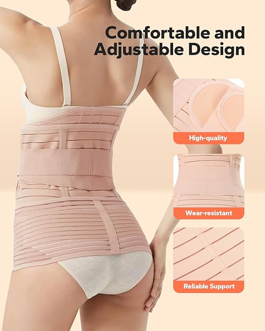 3 in 1 Postpartum Belly Band (Beige), Post Partum Waist Binder, Posture Correction Abdominal Binder, Belly Band Postpartum Belly Wrap, Postpartum Belly Wrap (For waistline 25"-35", S/M)