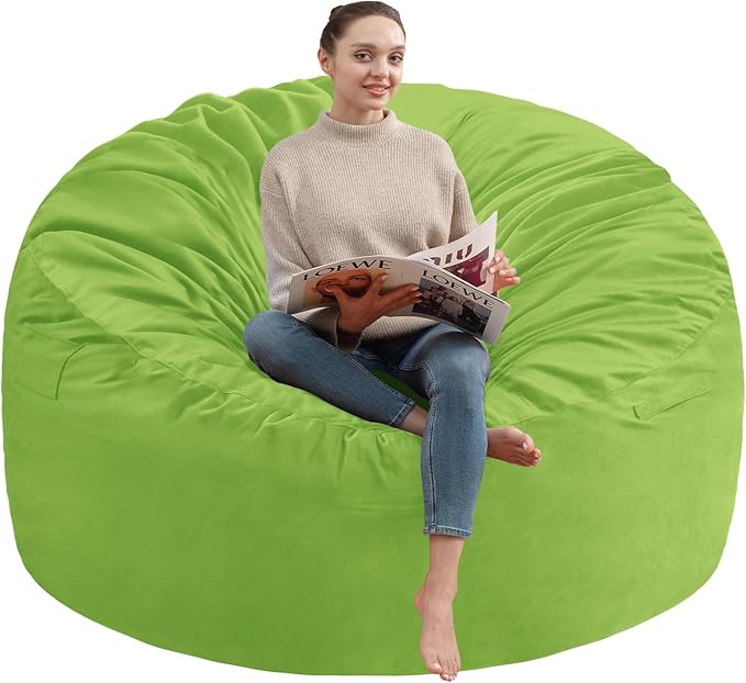 4FT Bean Bag Chair, Large Bean Bag Chairs with Memory Foam Filled, Fluffy Beanbag Sofa with Dutch Velvet Cover, Round BeanBag Chairs for Living Room, Playroom - Lime