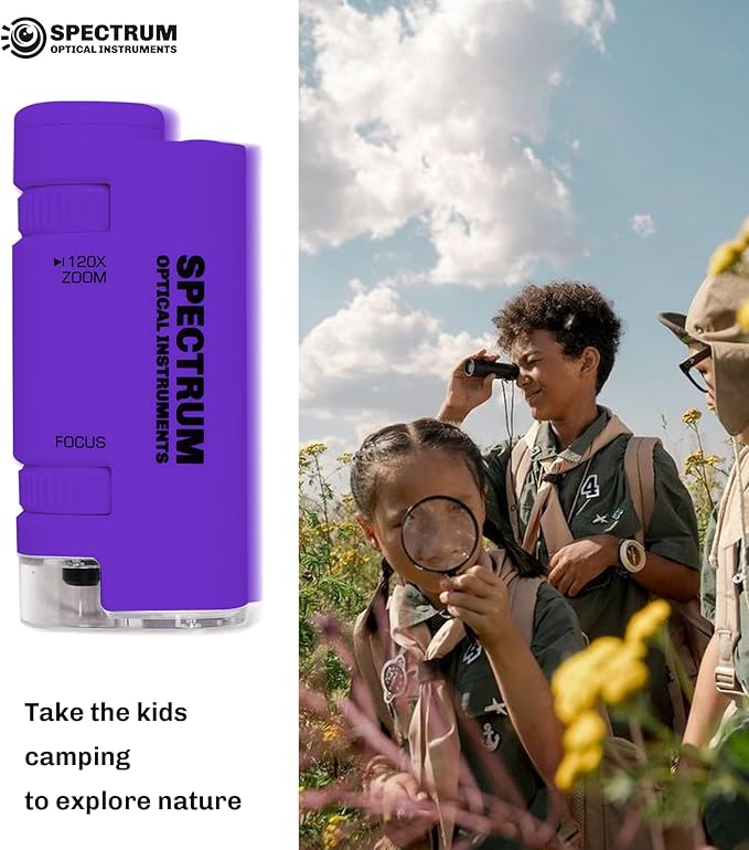 EasyMicro LED Lighted Pocket Microscope 60-120X Magnification Purple Color