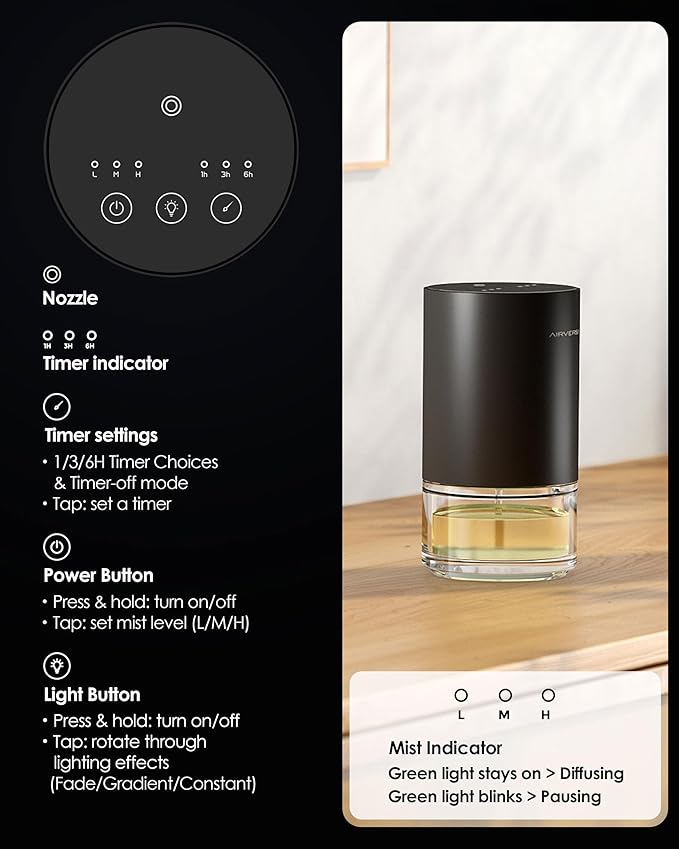 Essential Oil Diffuser Waterless Aromatherapy Diffusers for Home Large Room, Bedroom, Car, Office, Desk, Battery Operated, Small Diffuser for Pure Scent, 100mL Capacity, AN9 (Ice Blue)