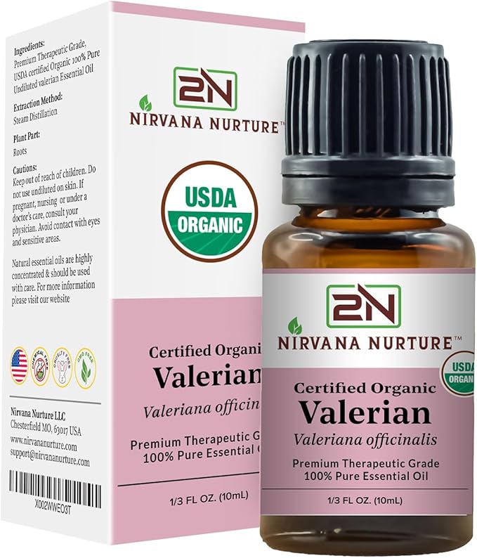 Valerian Essential Oil USDA Certified Organic 100% Pure Premium Therapeutic Grade, Undiluted - Aromatherapy Diffuser for Calm and Relaxation, Skin Care, Hair Care