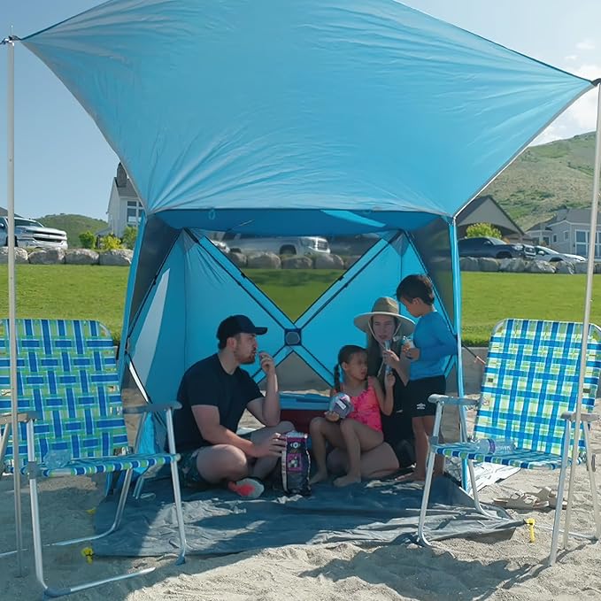 Night Cat Pop-up Beach Tent: 3 4 Persons Beach Shelter with Canopy and Footprint, UPF 50+ UV Protection Backyard Camping Outdoor Canopy Poles Not Included