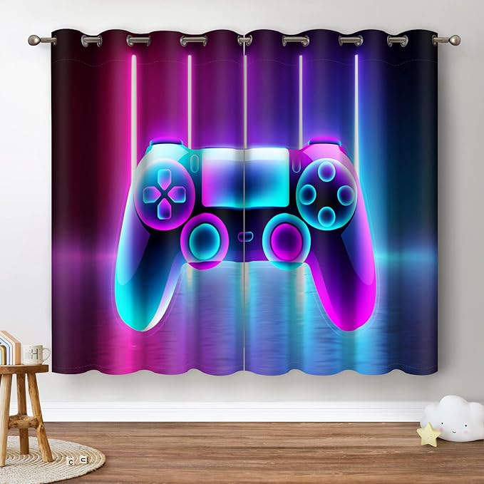 Jekeno Game Controller Blackout Curtains for Kids Boys Teens Bedroom Colorful Video Game Gamer Gaming Gamepad Decor for Home Living Room Grommet Window Drapes 2 Panel Set, 52"x84"