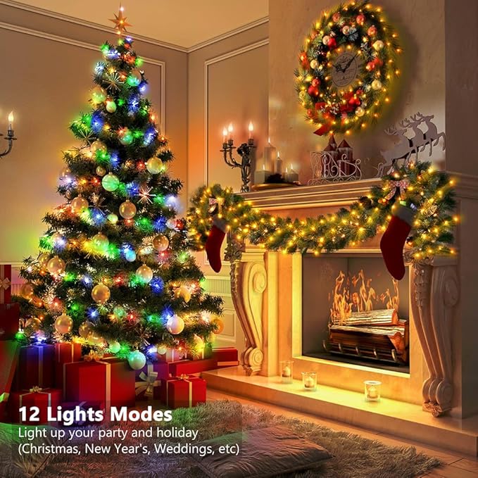 33ft Battery Operated String Lights (2 Pack), 100 LED Warm White & Multicolor Fairy String Lights Battery Powered w/Remote & Timer for Indoor Outdoor Christmas Trees Decoration Bedroom Patio