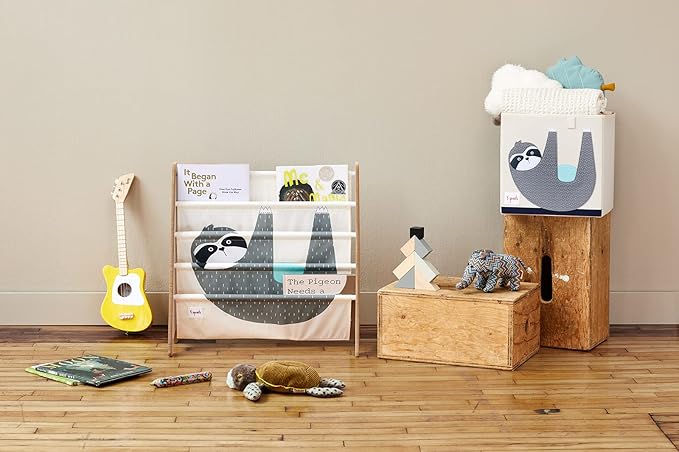 3 Sprouts Toy Storage Organizer: Toy Box Cube Organizer for Playroom, Nursery - Foldable Storage Bin - Sloth