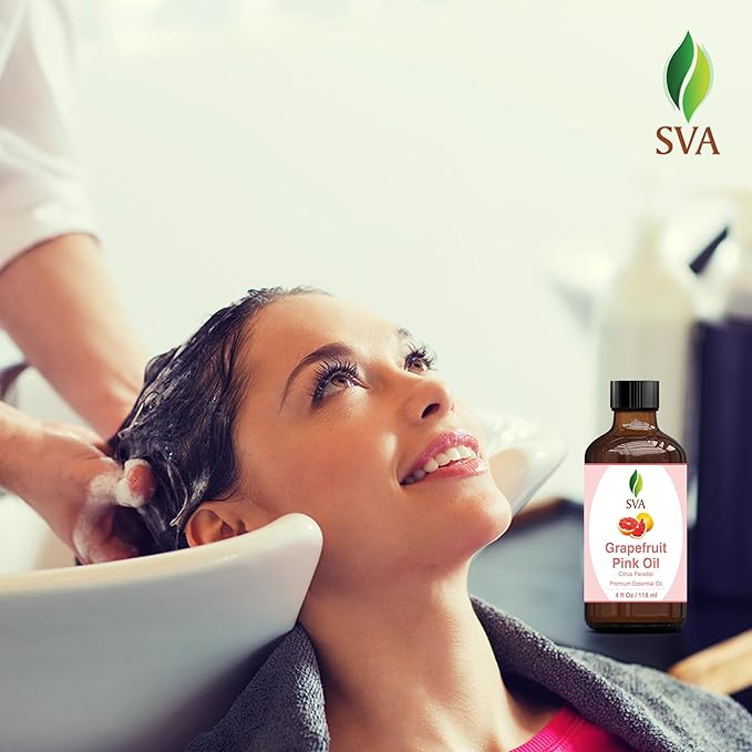 SVA Grapefruit Essential Oil Pink – 4 Fl Oz – 100% Natural Grapefruit Oil - for Diffuser, Hair Care, Face, Skin Care, Aromatherapy, Scalp and Body Massage, Soap and Candle Making - with Dropper