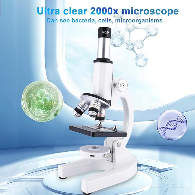 Microscope for Kids，40X-2000X Compound Microscope Mobile Phone Adapter with Microscope Slide Microscope kit for Home School Laboratories for Children Students