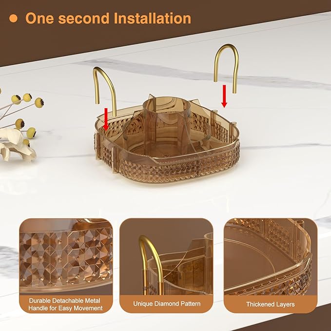 Awenia Rotating Makeup Organizer 360, Stackable Adjustable Large Capacity Cosmetic Storage Unit,Dresser Bathroom Kitchen Countertop Organizer with Metal Handle, Plus Size (Honorable Gold, 1 Tier)