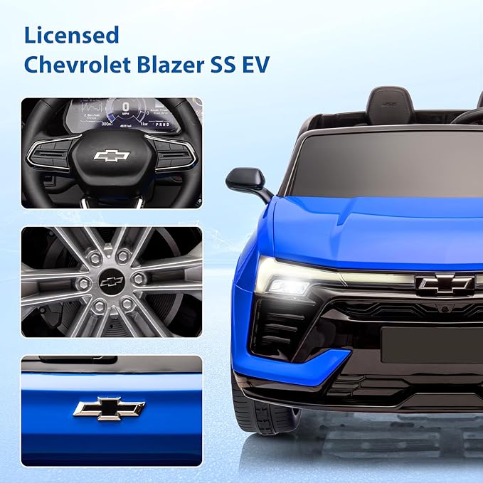 Jojoka Baby Car 24V 2-Seater SUV Licensed Chevrolet Blazer Ride On Toy w/Parent Remote Control,4xSpring Suspension, Wireless Music, Electric Vehicle Car for Kids Ages 3-8,Blue