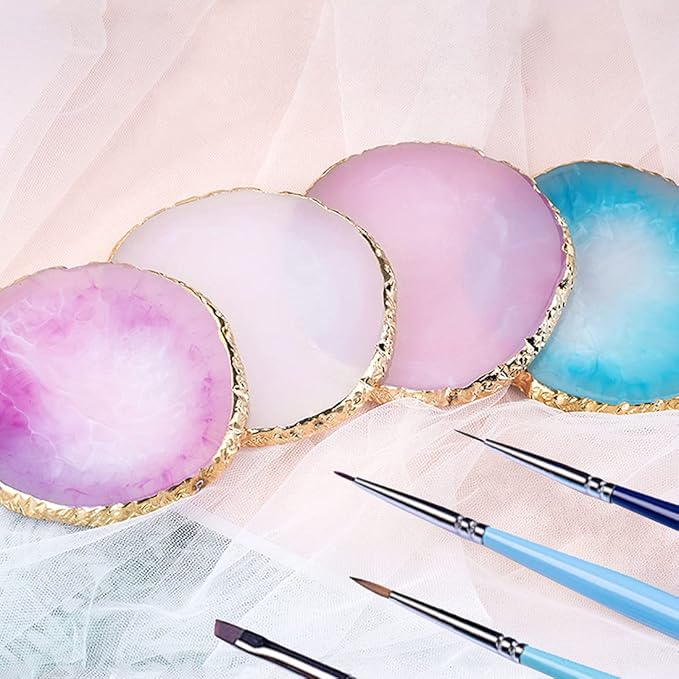 2 Pack Resin Nail Art Palette, Nail Painting Mixed Color Palette, Gilded Edge Nail Gel Color Makeup Display Board Pallet (White+Pink)