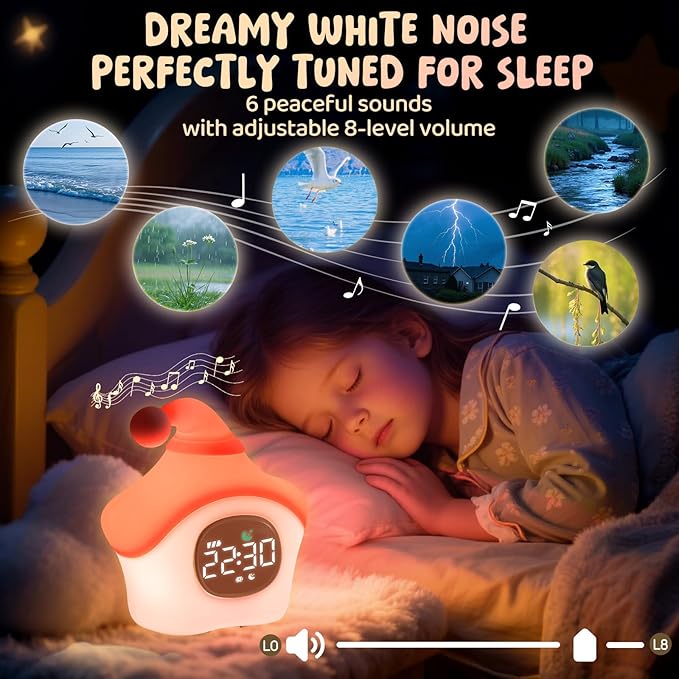 Star Alarm Clock with Night Light for Kids with Sleep Training and Sound Machine, Rechargeable Silicone Lamp OK to Wake Clock，Cute Animal Tabletop Lamp, Perfect Sleep Companion for Boys Girls, Pink