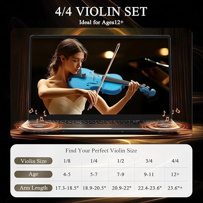 4/4 Beginner Violin Kit for Adults, Complete Full Size Violin Set with Portable Case, Bow, Rosin, Sky Blue