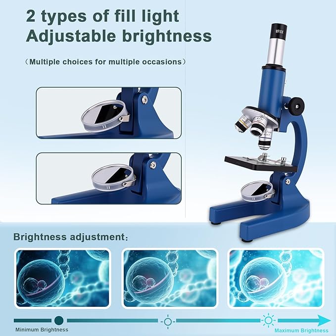 Microscope for Kids 40X-2000X with LED supplemental Light, Slides and specimens, Microscope for Kids 8-12 for School Labs and homeschooling