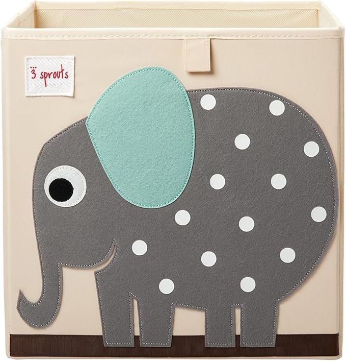3 Sprouts Toy Storage Organizer: Toy Box Cube Organizer for Playroom, Nursery - Foldable Storage Bin - Elephant