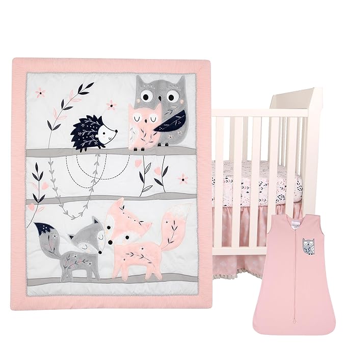 Lambs & Ivy Forever Friends 4-Piece Nursery Crib Baby Bedding Set - Blue, Pink