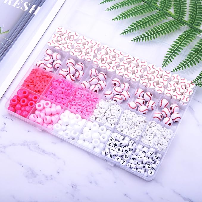 1600PCS Baseball Sports Ball Polymer Clay Beads Charms for Friendship Bracelets Making Kit Cute Fun Beads DIY Arts Crafts Birthday Gifts for Kids Girls Baseball Bead