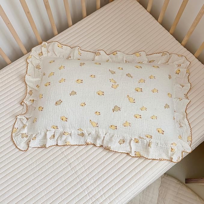 BuLuTu Cute Toddler Pillow Cases Cotton Muslin Toddler Pillowcase 1 PC, Ultra Soft Small Pillowcase Fits Toddler Pillow Sized 12"x16"/13"x18"/14"x19", Enveloped Closure Kids Girls Boys Pillowcases