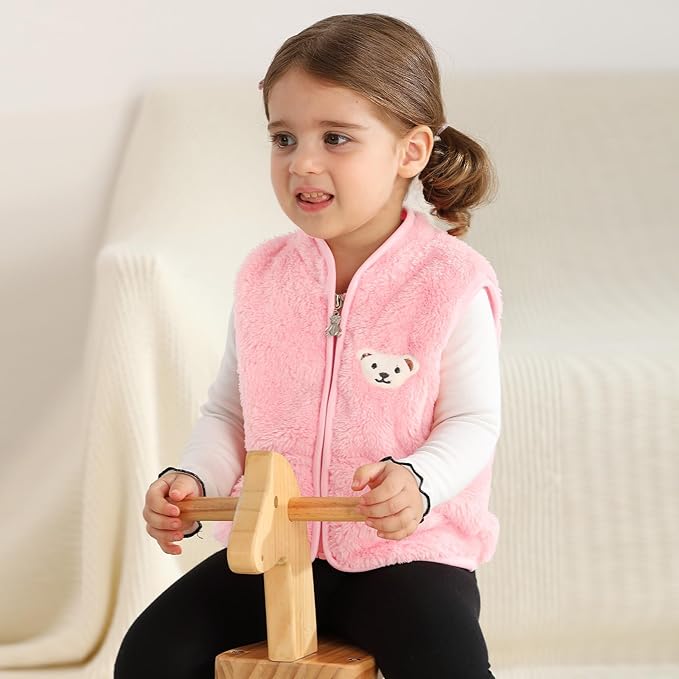 Baby Boys Girls Fleece Vest Zip Up Cute Bear Jackets Fuzzy Fall Winter Warm Clothes Newborn Outwear for Toddler Infant
