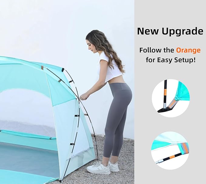Beach Tent, Portable Sun Shelter for 2/3/4/6-8 Person with UPF 50+ UV Protection, Easy Setup Waterproof Beach Shade Canopy Cabana for Family Outdoor and Picnics, Fishing with Carrying Bag
