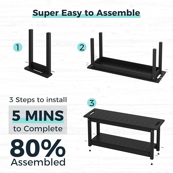 41" Shower Bench, Waterproof Poly Lumber Shower Stool for Shaving Legs, Shower Chair Seat Holds up to 400lbs, Bathroom Bench for Inside Shower, Non-Slip (Black)