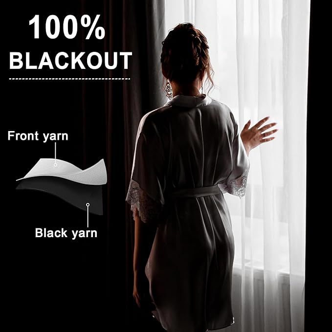 XWZO Full Shading Blackout Curtains 45 Inches Length with Tiebacks- Heat and Light Blocking Rod Pocket Window Drapes with Black Liner Backing for Bedroom/Kid's Room, Light Grey, W42 x L45, Set of 2