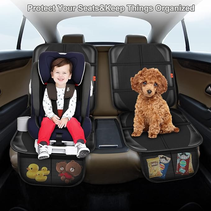 Car Seat Protector,Auto Car Seat Protectors Baby Carseat Waterproof & Durable 600D Fabric for Child Baby Car Seat Mat Vehicle Pet Cover 2 Storage Pockets (2 Pack)