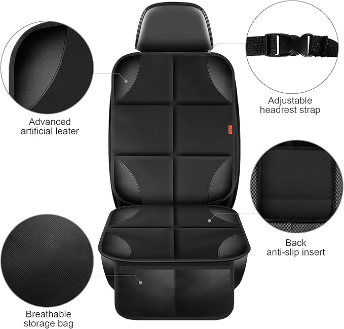 Car Seat Protector 1 Pack Car Seat Cushion Mat Thickest Padding,Waterproof 600D Fabric Car Seat Covers for Non-Slip Backing Mesh Pockets for Baby and Pet (Black, 1 Pack)