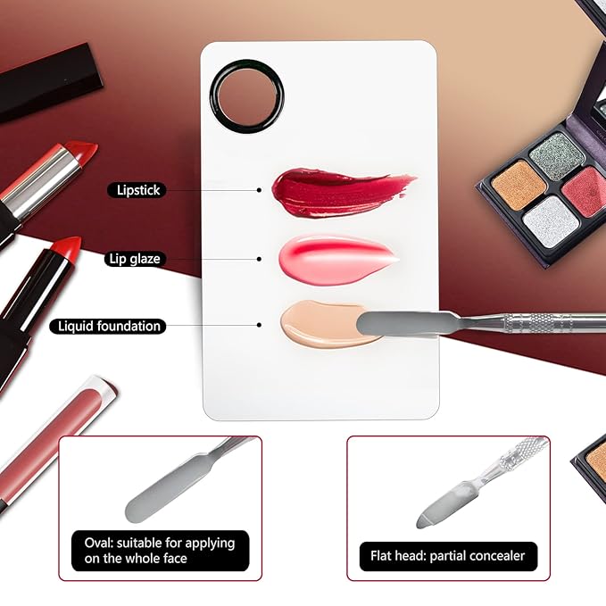 2Pcs Cosmetic Makeup Palette, Premium Stainless Steel Metal Makeup Mixing Palette with Spatula, Makeup Mixing Tray for Mixing Foundation/Eye Shadow/Mascara/Nail Polish/Pigment/Nail Art