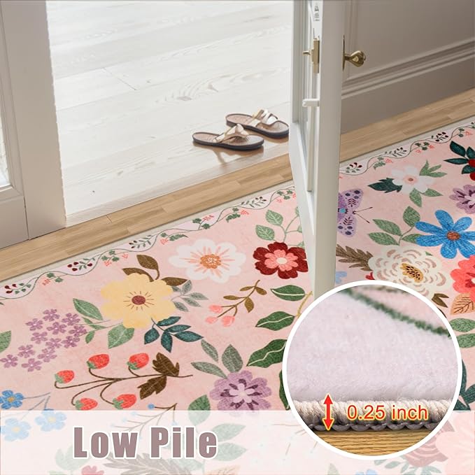 10x14 Area Rugs for Living Room: Floral Washable Rug Vintage Large Soft Boho Non-Slip Carpet Stain Resistant Low Pile Carpets for Bedroom Dining Room Farmhouse Nursery Hallway Home Office Beige
