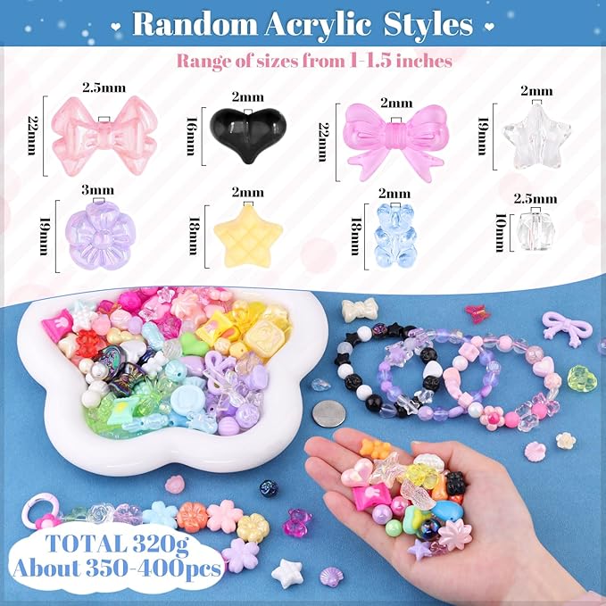 Assorted 400PCS 8 Mixed Colors Acrylic Beads for Bracelet Making, Flower Bow Butterfly GummyBear Aesthetic Bracelet Charms,Cute Beads for Jewelry Making DIY Necklace Keychain Phone Charm